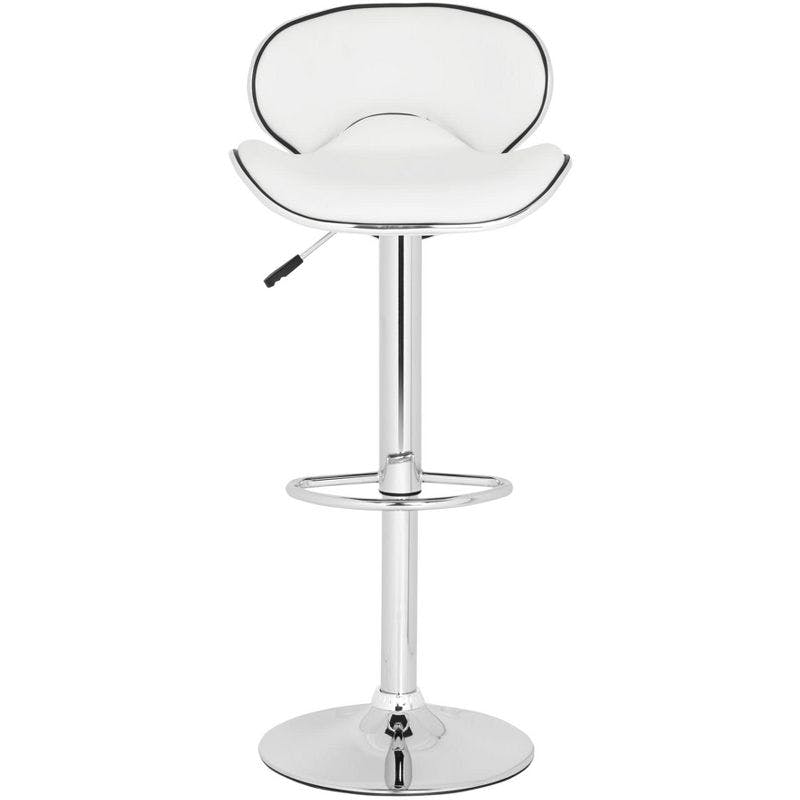 Transitional Chrome White Swivel Bar Stool with Adjustable Height