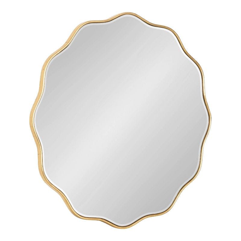 Elegant Viona 29" Round Scalloped Wall Mirror in Gold Finish