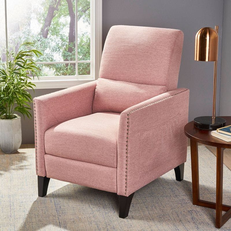Light Blush Handcrafted Wood Push Back Recliner