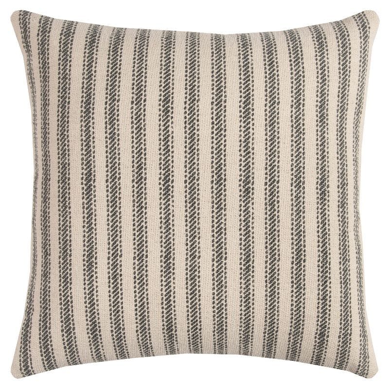 Elegant Ticking Stripe Square Throw Pillow in Red and Beige
