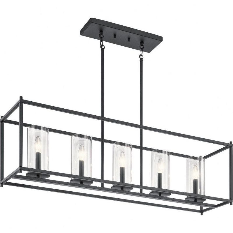 Crosby 41'' Black Steel Linear Chandelier with Clear Glass Shades