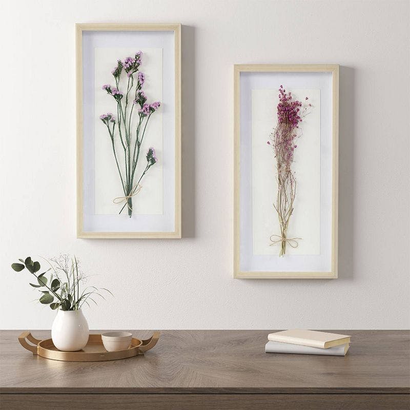 Avant Garden Real Dried Floral Shadowbox Duo in Natural Wood