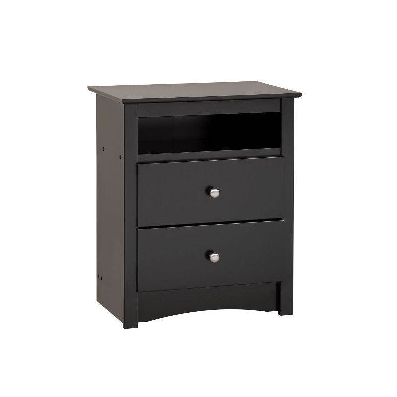 Sonoma Tall Black 2-Drawer Nightstand with Open Shelf