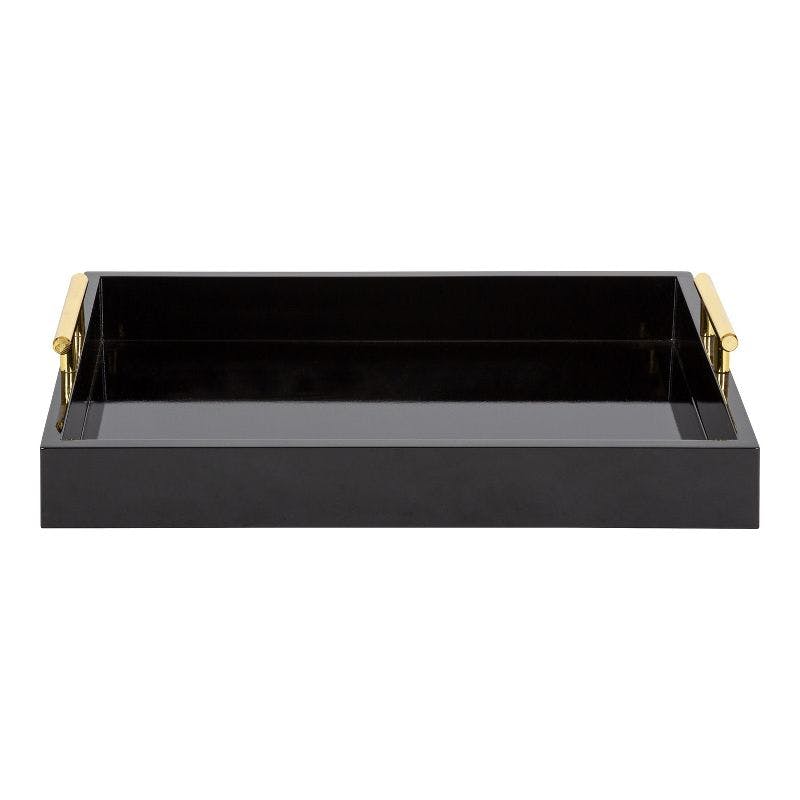 Lipton Rectangular Glossy Black and Gold Wooden Tray