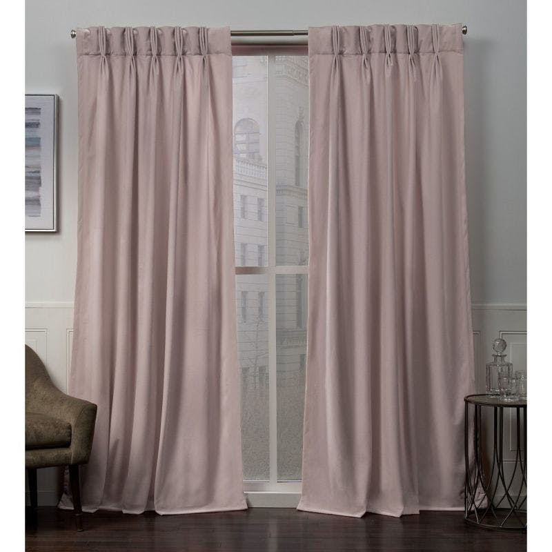 Blush Velvet Pleated Light-Filtering Indoor Curtain Pair - 96" Length