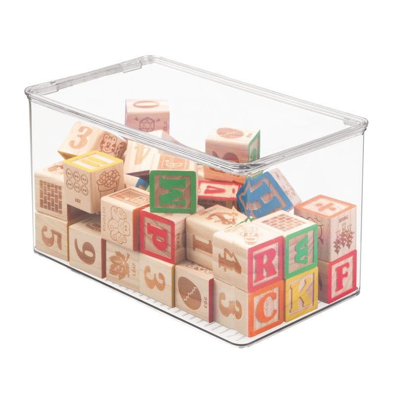 Clear Plastic Stackable Toy Storage Bin with Hinged Lid