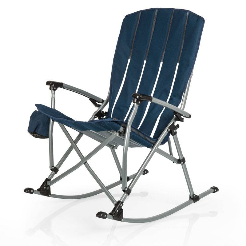 Navy Blue Foldable Rocking Camp Chair with Steel Frame