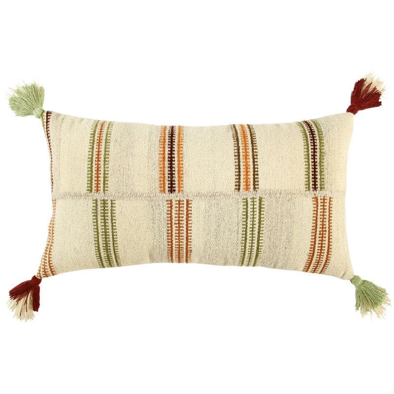 Artisanal Woodland Stripe 14"x26" Cotton Lumbar Pillow Cover