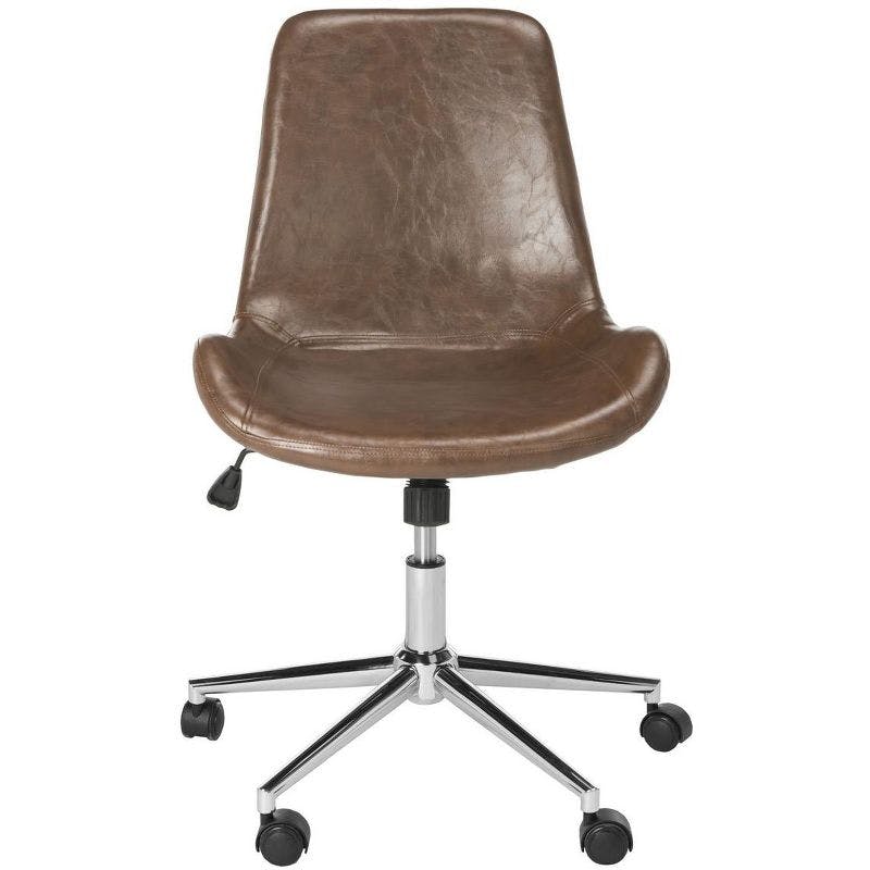Fletcher Transitional Swivel Task Chair in Brown Leather with Chrome Base