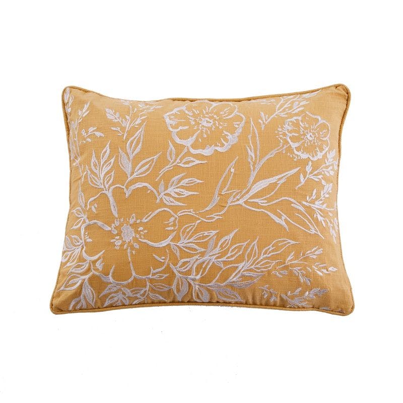 Apolonia Embroidered Floral Decorative Pillow, 14" x 18" - Orange/Gold