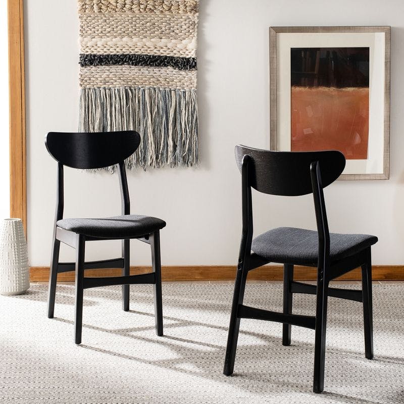 Transitional Black Wood Upholstered Side Chair Set of 2
