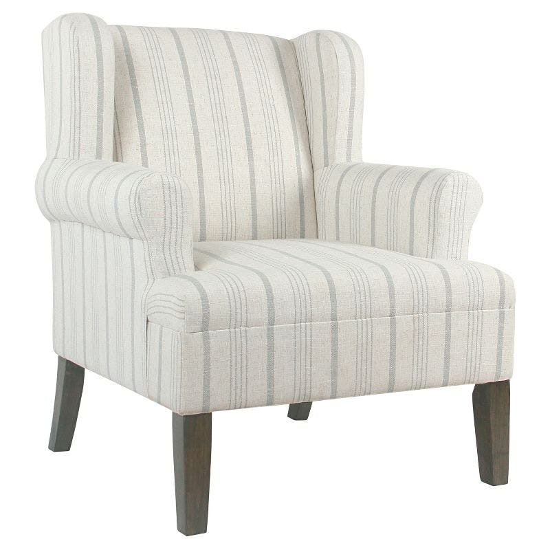 Emerson Gray Striped Wood Accent Chair with Rolled Arms
