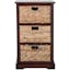 Transitional Brown Pine Wood Side Table with 3 Rattan Drawers
