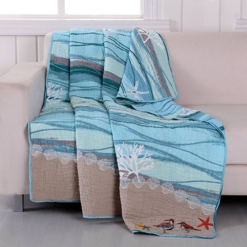 Maui King-Size Reversible Cotton Throw in Ocean Blues