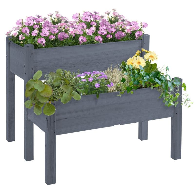 Ascend 34" Gray 2-Tier Wooden Raised Garden Bed for Outdoor Spaces