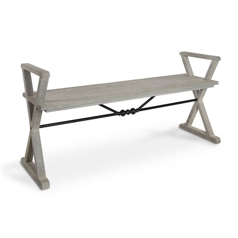 Travere Rustic Gray Solid Wood Bench with Black Metal Accents