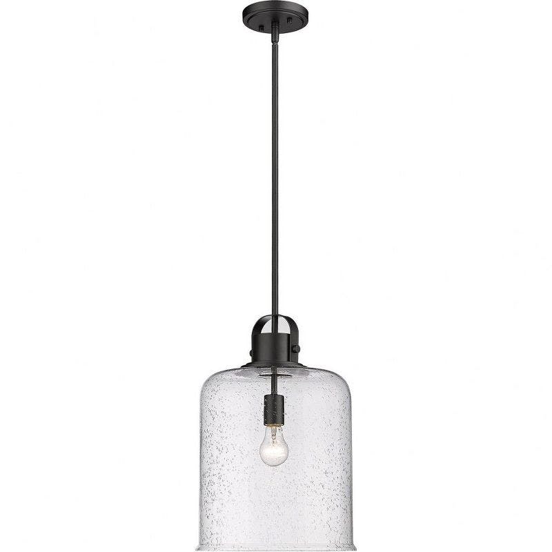 Kinsley 12" Transitional Matte Black Globe Pendant with Clear Seeded Glass