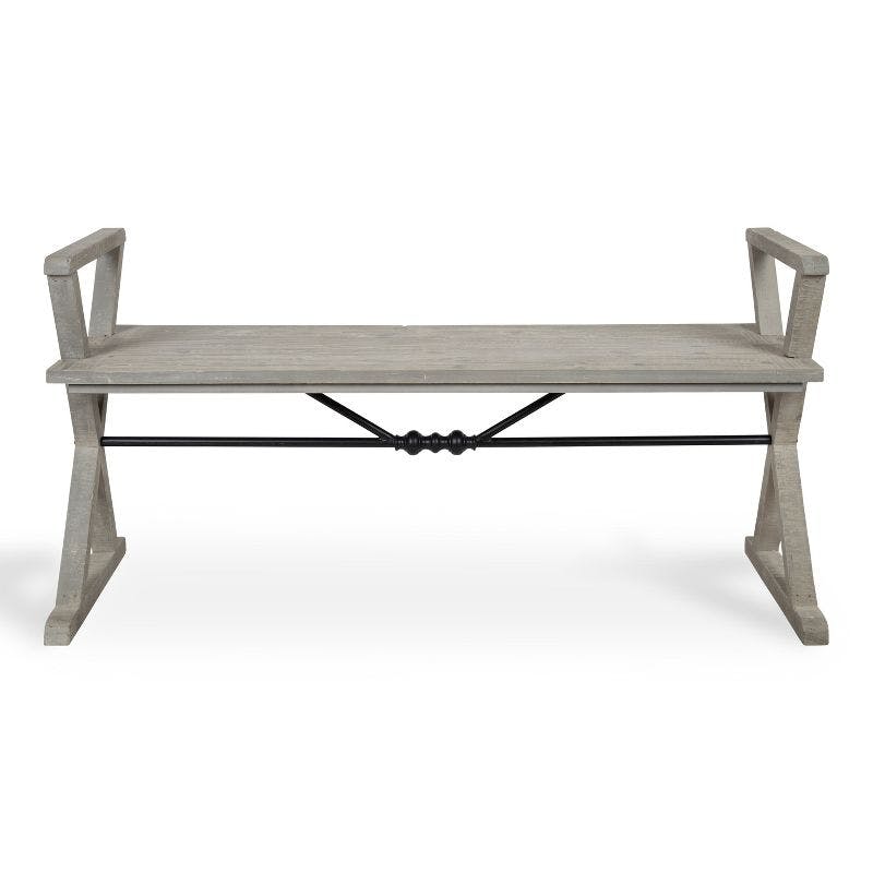 Travere Rustic Gray Solid Wood Bench with Black Metal Accents
