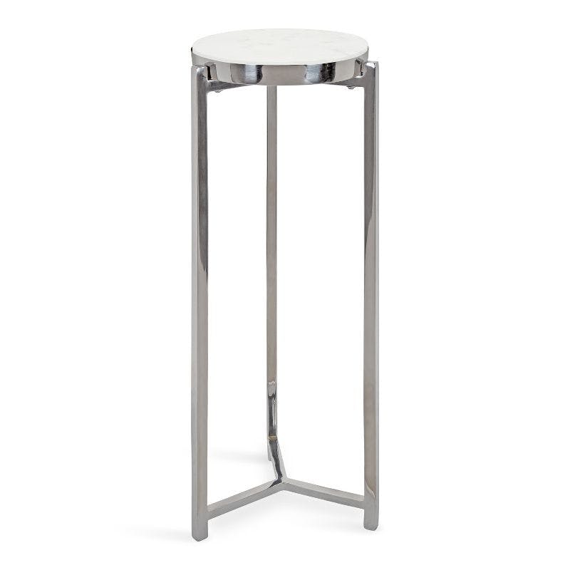 Elegant Silver and White Round Stone Top Drink Table