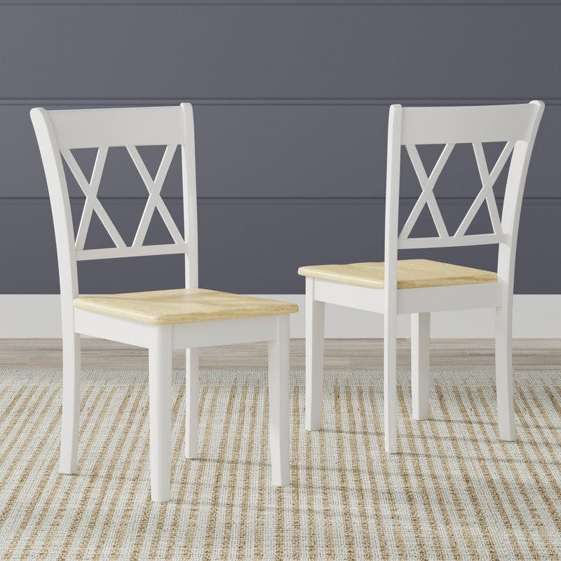 Sustainably-Sourced Cross Back Solid Wood Dining Chairs in White/Natural (Set of 2)