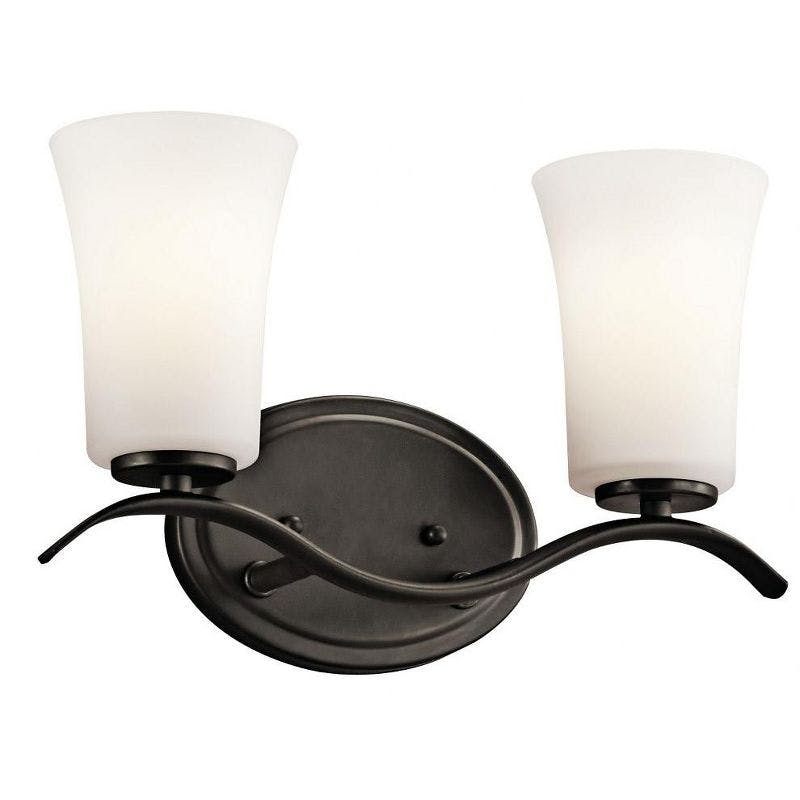 Transitional 14" Bronze Bell Shade Wall Sconce with White Accents