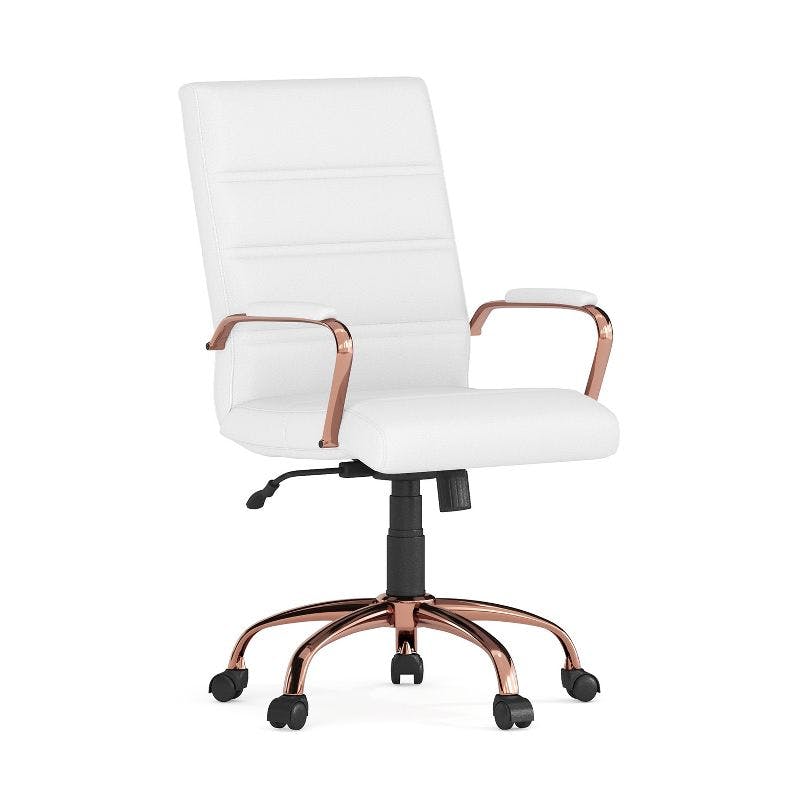 Mid-Back White LeatherSoft Executive Chair with Rose Gold Metal Base