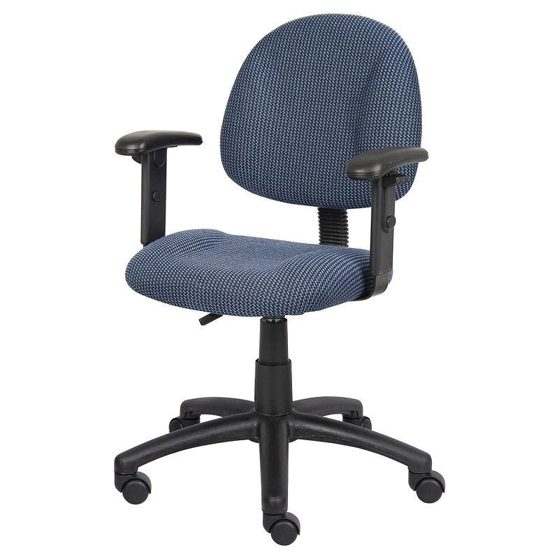 Elegant Blue Fabric Task Chair with Adjustable Arms and Swivel Base
