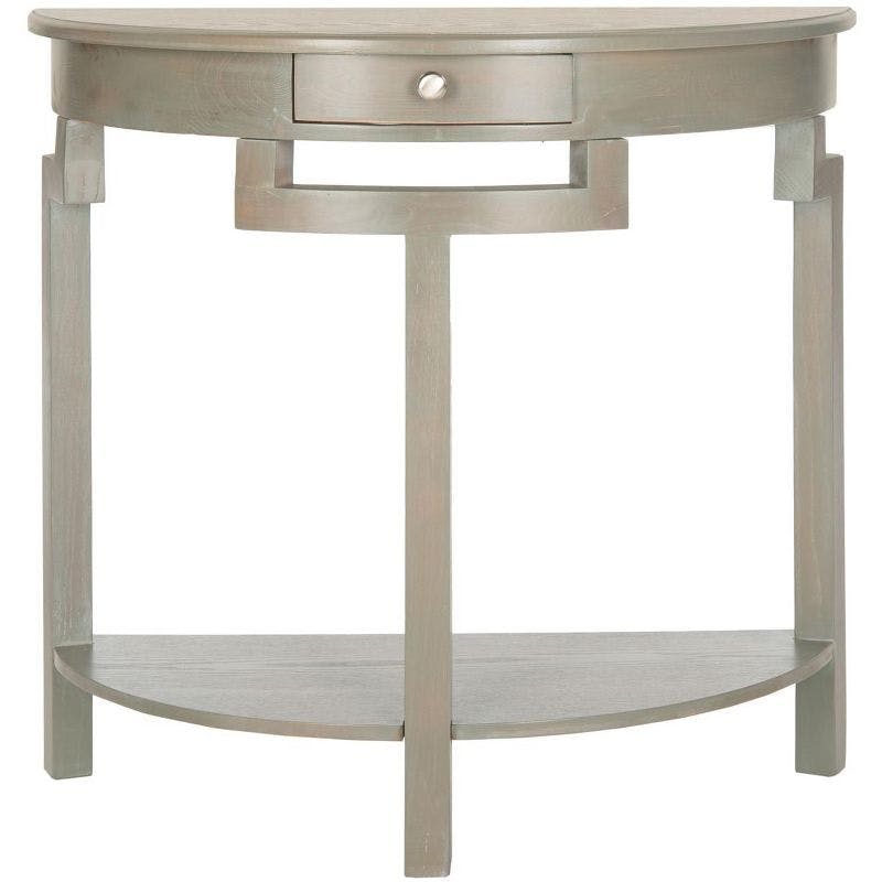 Transitional French Grey Demilune Console with Storage