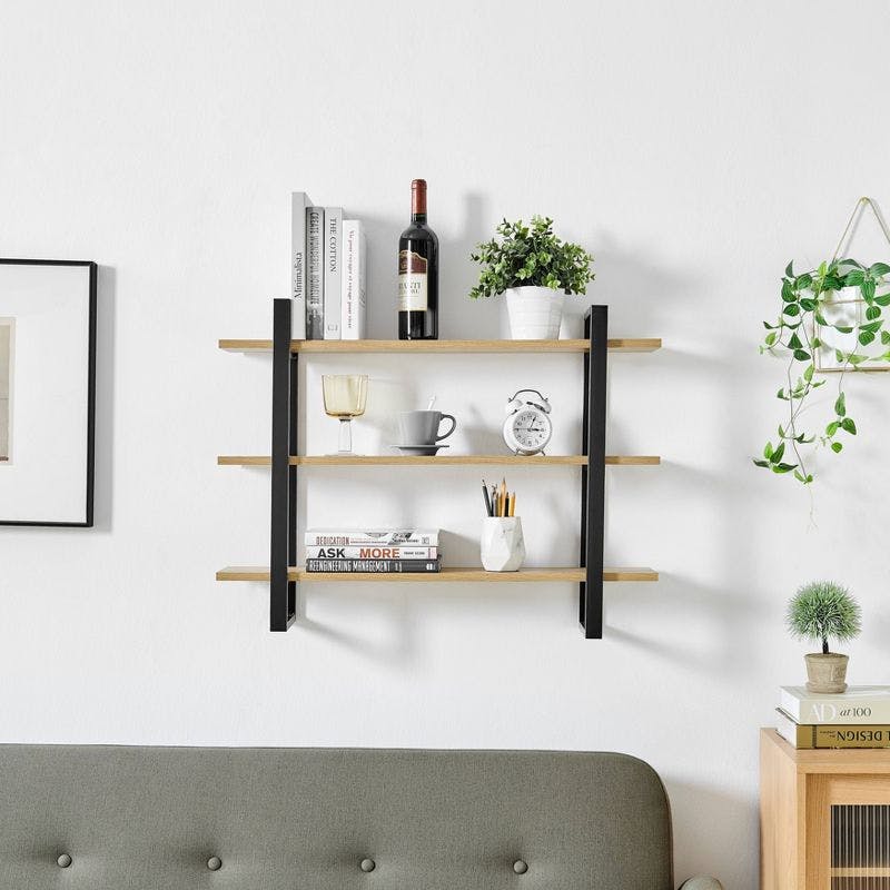 Chestnut and Iron 34'' Triple Tier Floating Wall Shelf