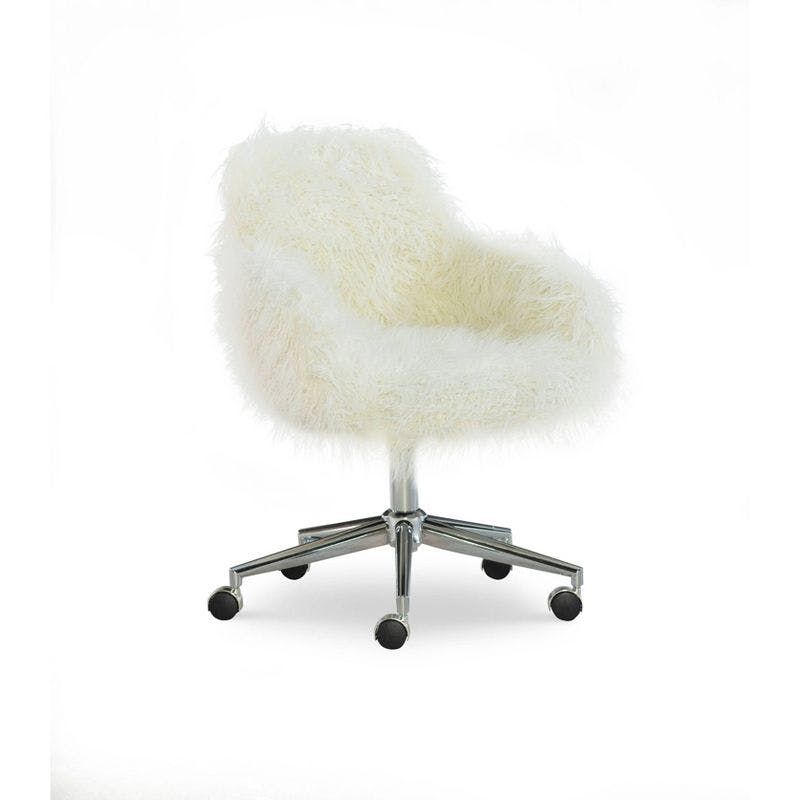 Fiona White Faux Fur Task Chair with Chrome Base