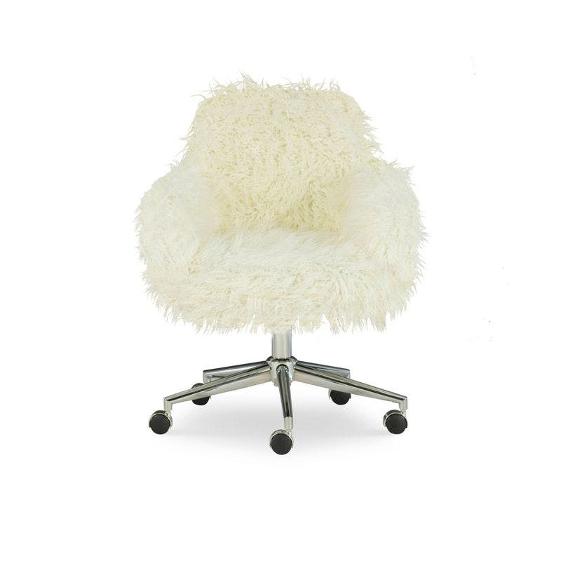 Fiona White Faux Fur Task Chair with Chrome Base