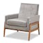 Perris Grey Velvet and Walnut Brown Wood Accent Chair