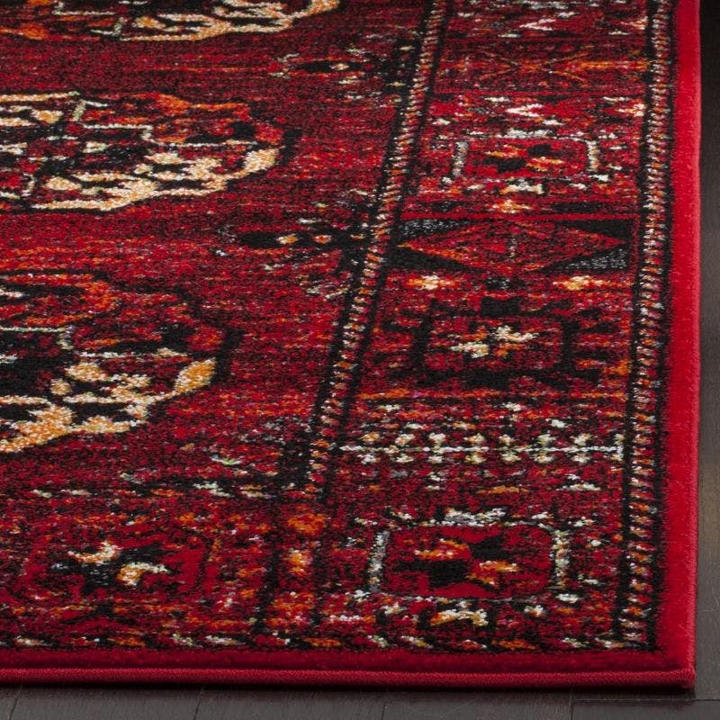 Vintage Hamadan 6'7" Square Plush Red Synthetic Area Rug
