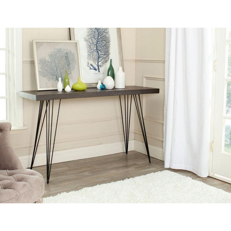 Transitional Dark Brown and Black Metal Console Table - 55"