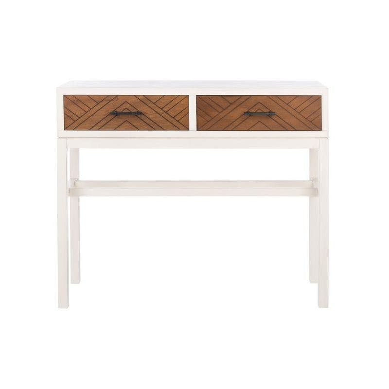 Ajana Distressed White & Honey Brown Chevron 2-Drawer Console Table