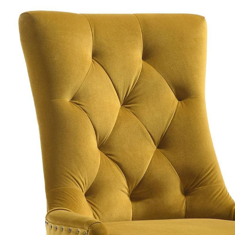 Espresso Wood & Yellow Velvet Upholstered Side Chair