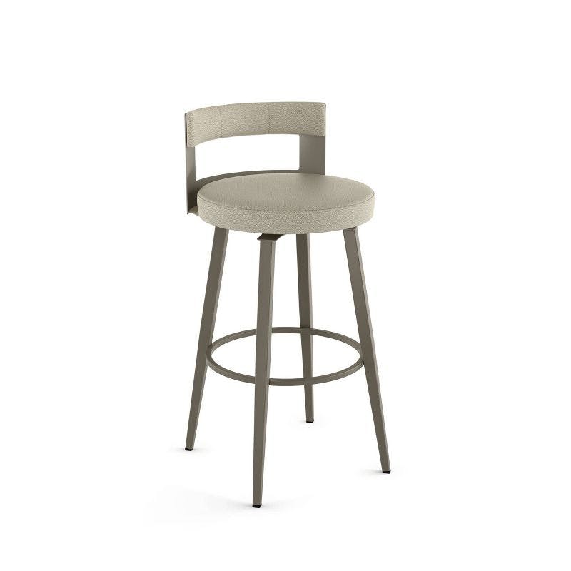 Greige Faux Leather Swivel Counter Stool with Grey Metal Frame