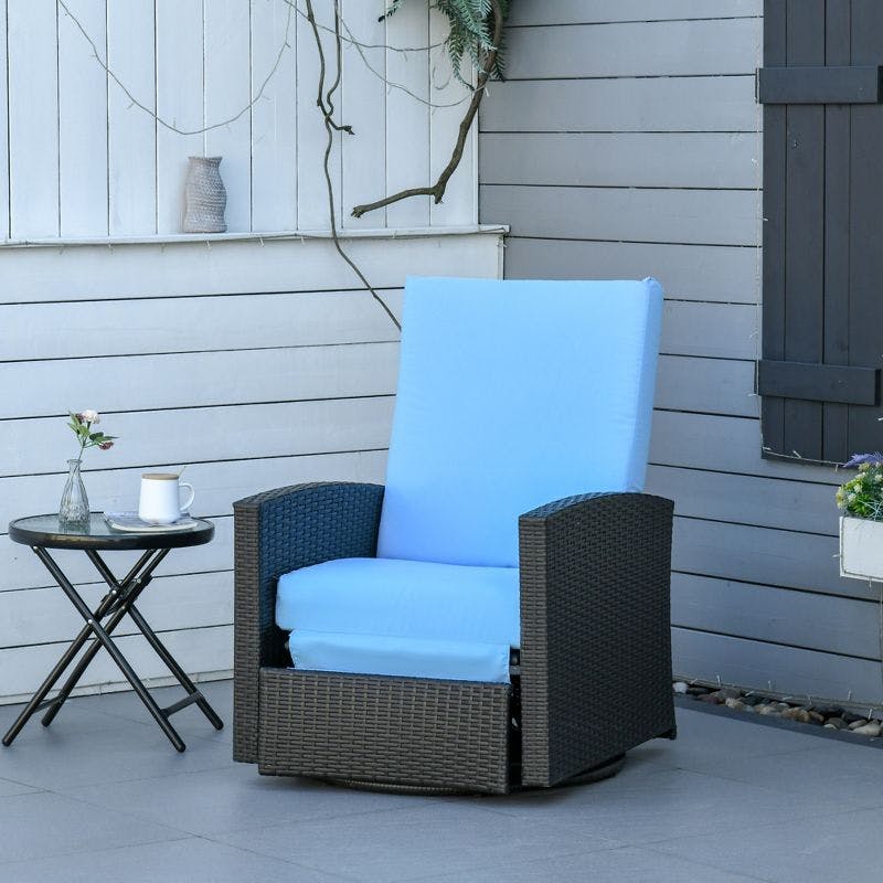 Outsunny Light Blue PE Rattan Swivel Recliner Chair with Cushions