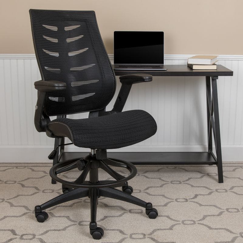 High Back Black Mesh Ergonomic Drafting Chair with Adjustable Arms