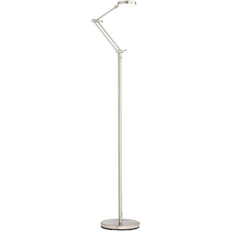 Sleek Satin Nickel 50" Adjustable LED Floor Lamp with White Acrylic Diffuser