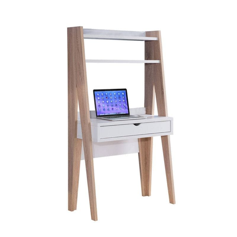 Elegant Weathered White Wood Computer Desk with Drawer