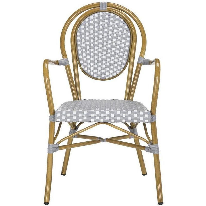Côte d'Azur Inspired Grey & White Rattan Bistro Arm Chair