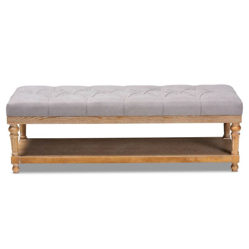 Linda Greywashed Wood and Linen Upholstered Storage Bench