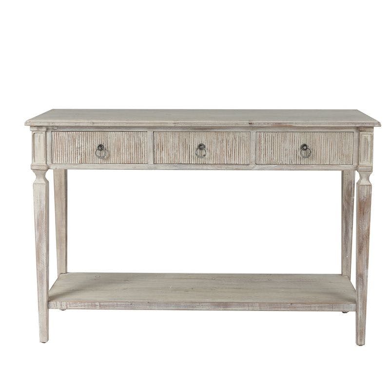 Whitewashed Farmhouse Chic Wood Console Table with Storage