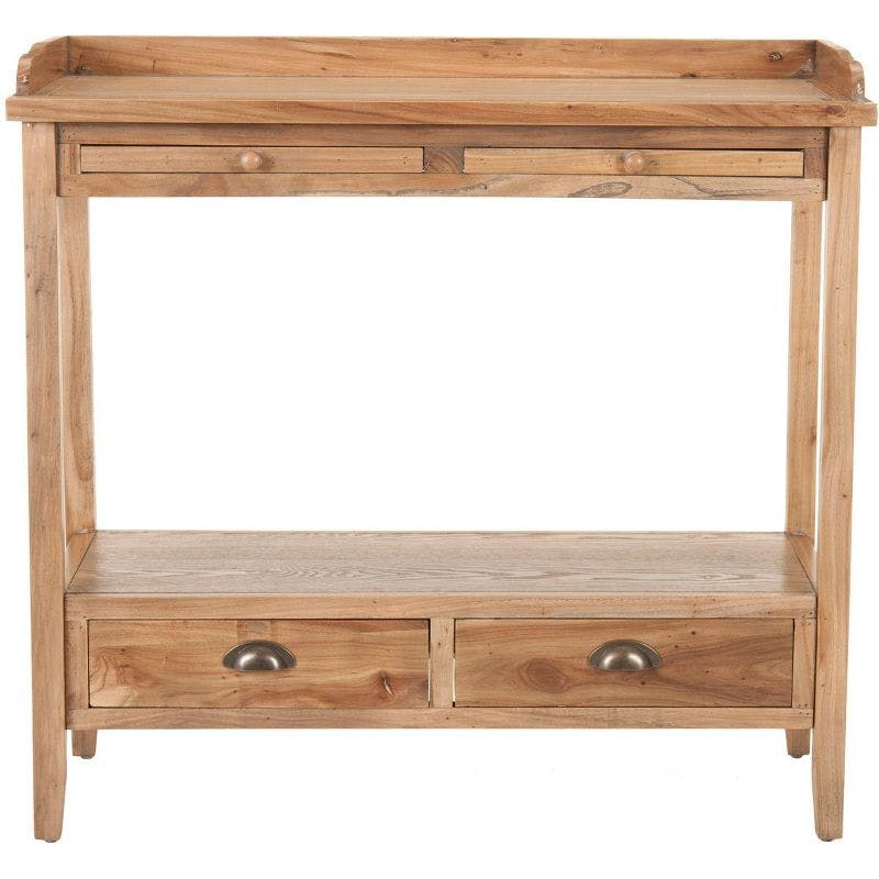 Transitional Pickled Oak Rectangular Console Table with Storage