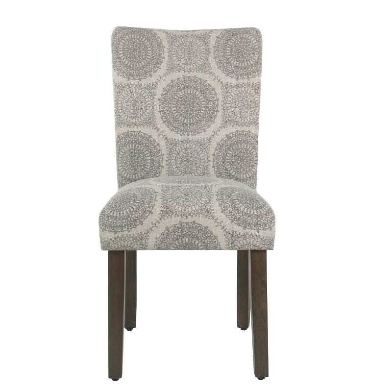 Gray Medallion Upholstered Parsons Side Chair Set with Wood Legs