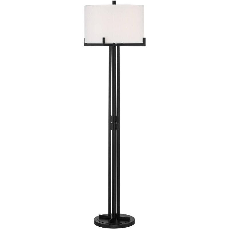 Madrid Luxe 64" Matte Black Metal Floor Lamp with White Linen Shade