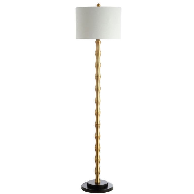 Elegant Antique Brass Floor Lamp with Off-White Cotton Shade
