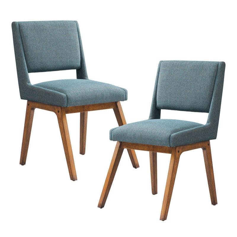 Retro Blue Upholstered Boomerang Side Chair Set