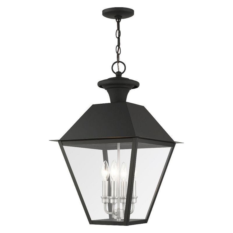 Mansfield Elegance 4-Light Outdoor Pendant in Black with Clear Glass